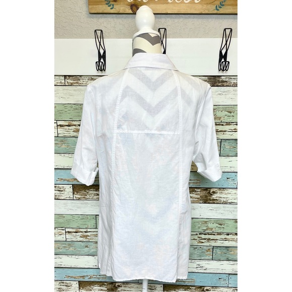Women's Soft Surroundings White Linen Cotton Button Up Tunic Top Size PM - Picture 7 of 7
